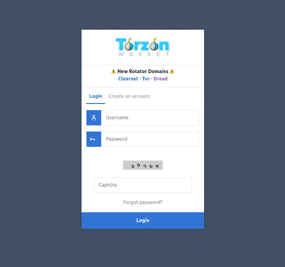 TorZon marketplace login screen preview